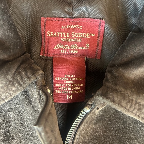 Eddie Bauer Women's Seattle Suede Leather Brown Jacket, Long Sleeves Zip, Size M - Picture 2 of 5